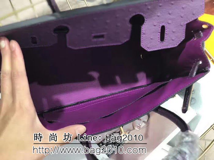 愛馬仕Hermes原版牛皮鴕鳥紋 Birkin 鉑金包 時尚手提包 0AM1020